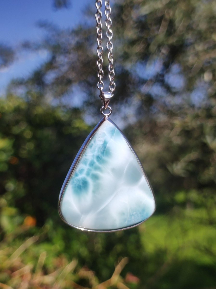 Larimar AAA "Atlantis Stone" Edelstein Kette 925 Sterling Silber Frau Schmuck Edel Natur Heilstein Hippie Rarität Meer Himmel blau Geschenk - Art of Nature Berlin