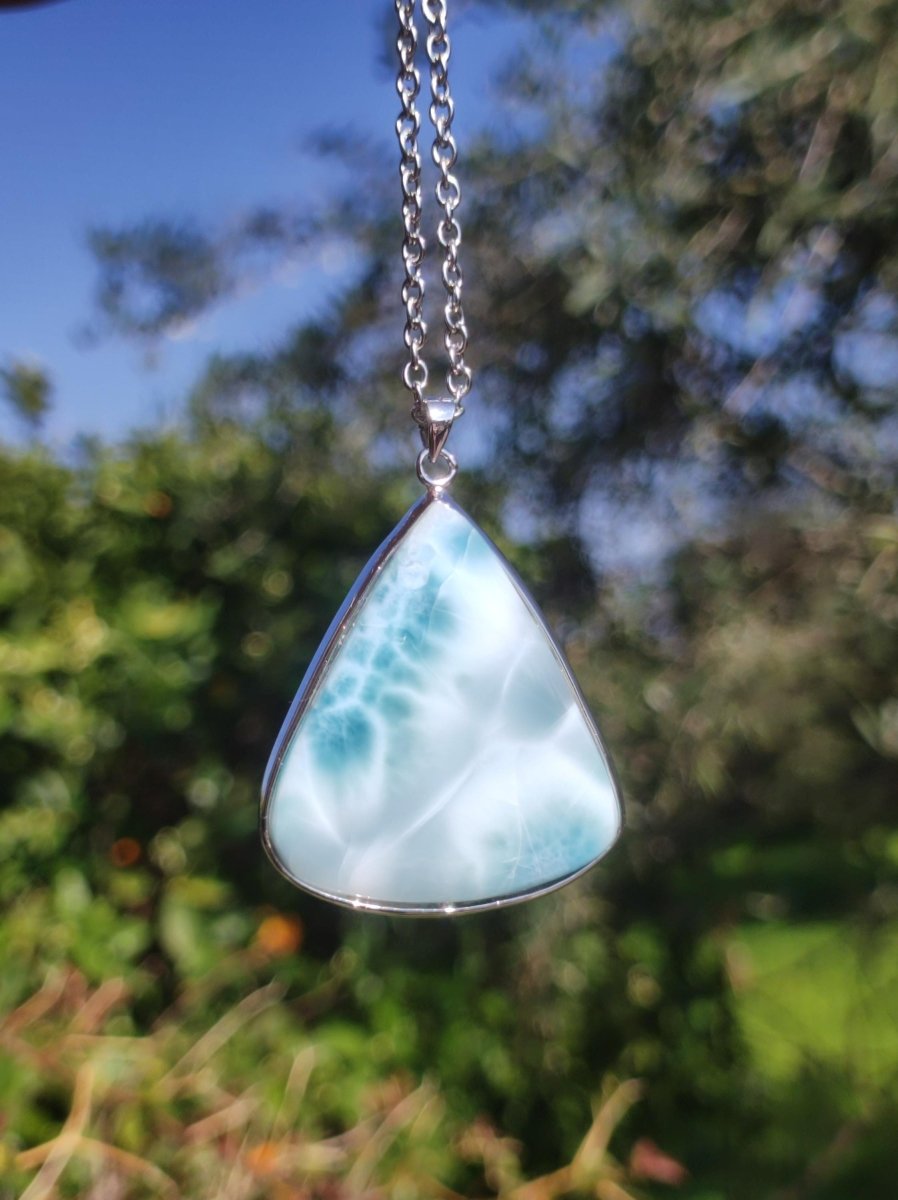 Larimar AAA "Atlantis Stone" Edelstein Kette 925 Sterling Silber Frau Schmuck Edel Natur Heilstein Hippie Rarität Meer Himmel blau Geschenk - Art of Nature Berlin