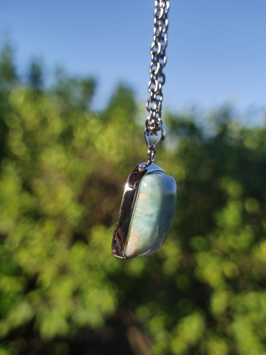 Larimar AAA "Atlantis Stone" Edelstein Kette 925 Sterling Silber Frau Schmuck Edel Natur Heilstein Hippie Rarität Meer Himmel blau Geschenk - Art of Nature Berlin