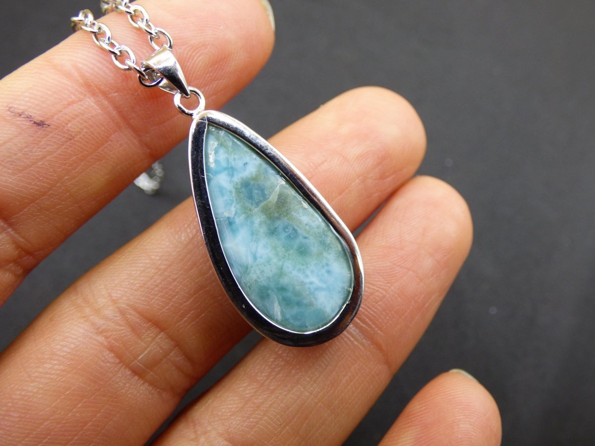 Larimar AAA "Atlantis Stone" Edelstein Kette 925 Sterling Silber Frau Schmuck Edel Natur Heilstein Hippie Rarität Meer Himmel blau Geschenk - Art of Nature Berlin