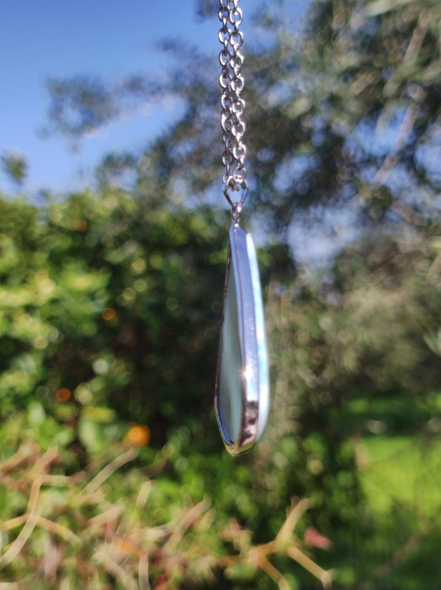 Larimar AAA "Atlantis Stone" Edelstein Kette 925 Sterling Silber Frau Schmuck Edel Natur Heilstein Hippie Rarität Meer Himmel blau Geschenk - Art of Nature Berlin