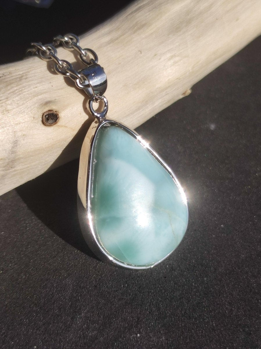 Larimar AAA "Atlantis Stone" Edelstein Kette 925 Sterling Silber Frau Schmuck Edel Natur Heilstein Hippie Rarität Meer Himmel blau Geschenk - Art of Nature Berlin