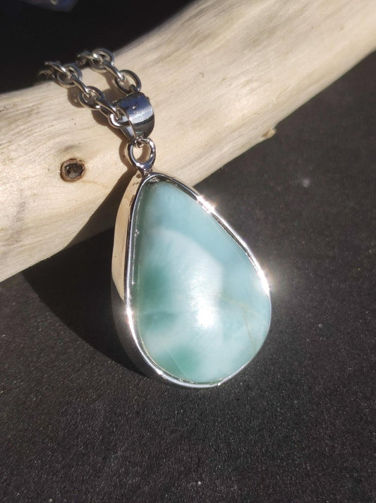 Larimar AAA "Atlantis Stone" Edelstein Kette 925 Sterling Silber Frau Schmuck Edel Natur Heilstein Hippie Rarität Meer Himmel blau Geschenk - Art of Nature Berlin