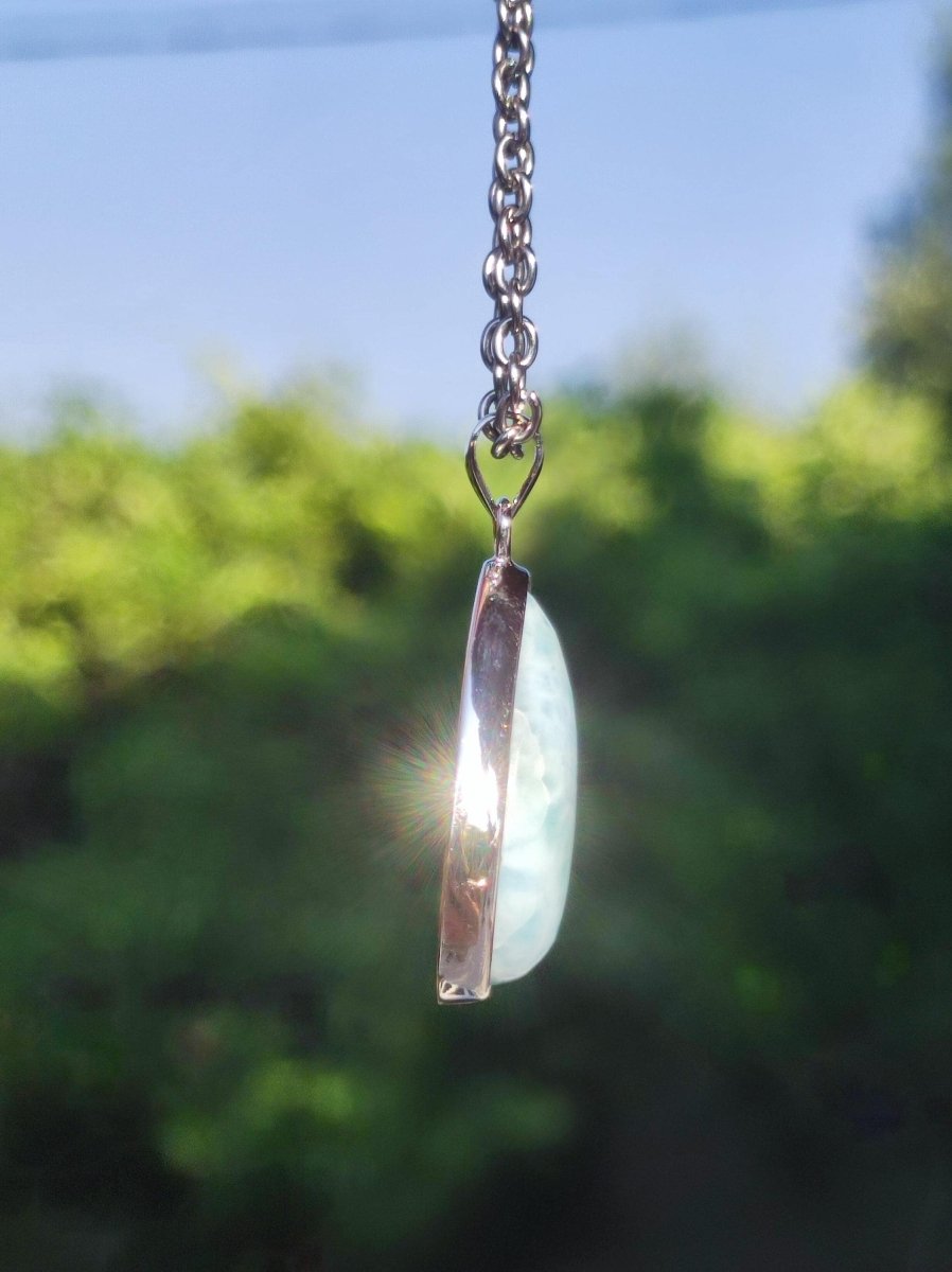 Larimar AAA "Atlantis Stone" Edelstein Kette 925 Sterling Silber Frau Schmuck Edel Natur Heilstein Hippie Rarität Meer Himmel blau Geschenk - Art of Nature Berlin