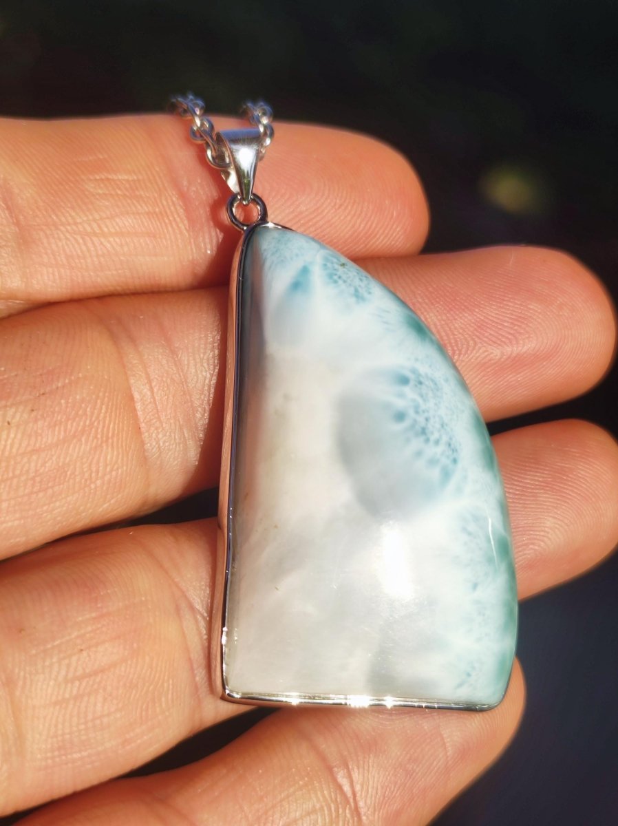 Larimar AAA "Atlantis Stone" Edelstein Kette 925 Sterling Silber Frau Schmuck Edel Natur Heilstein Hippie Rarität Meer Himmel blau Geschenk - Art of Nature Berlin