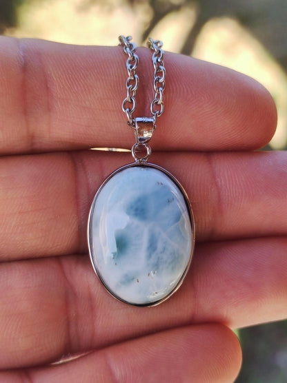 Larimar AAA "Atlantis Stone" Edelstein Kette 925 Sterling Silber Frau Schmuck Edel Natur Heilstein Hippie Rarität Meer Himmel blau Geschenk - Art of Nature Berlin