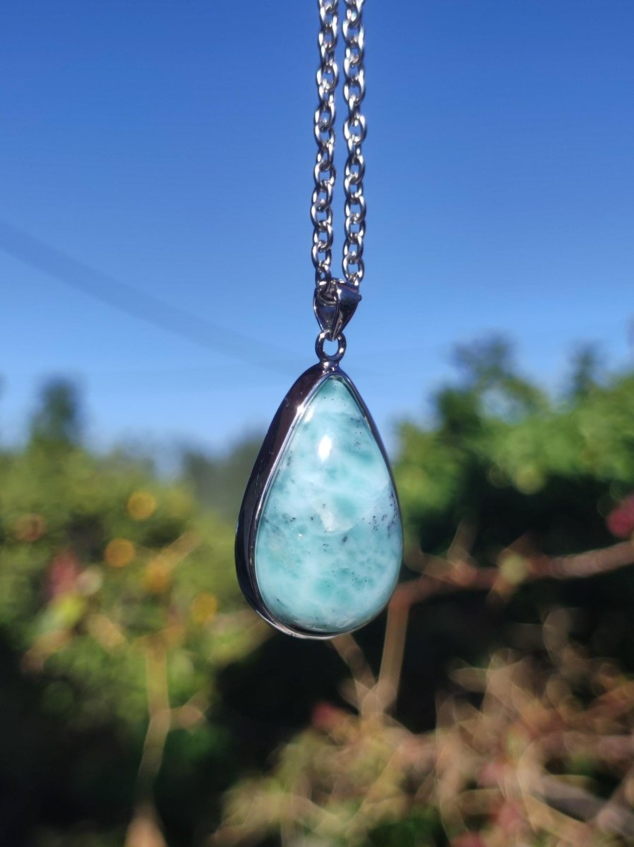 Larimar AAA "Atlantis Stone" Edelstein Kette 925 Sterling Silber Frau Schmuck Edel Natur Heilstein Hippie Rarität Meer Himmel blau Geschenk - Art of Nature Berlin