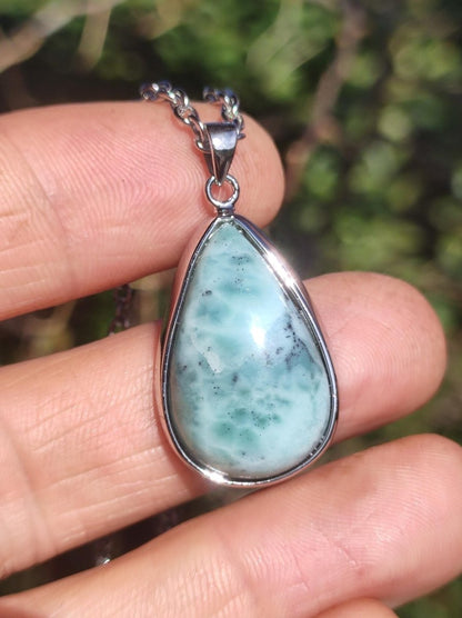 Larimar AAA "Atlantis Stone" Edelstein Kette 925 Sterling Silber Frau Schmuck Edel Natur Heilstein Hippie Rarität Meer Himmel blau Geschenk - Art of Nature Berlin