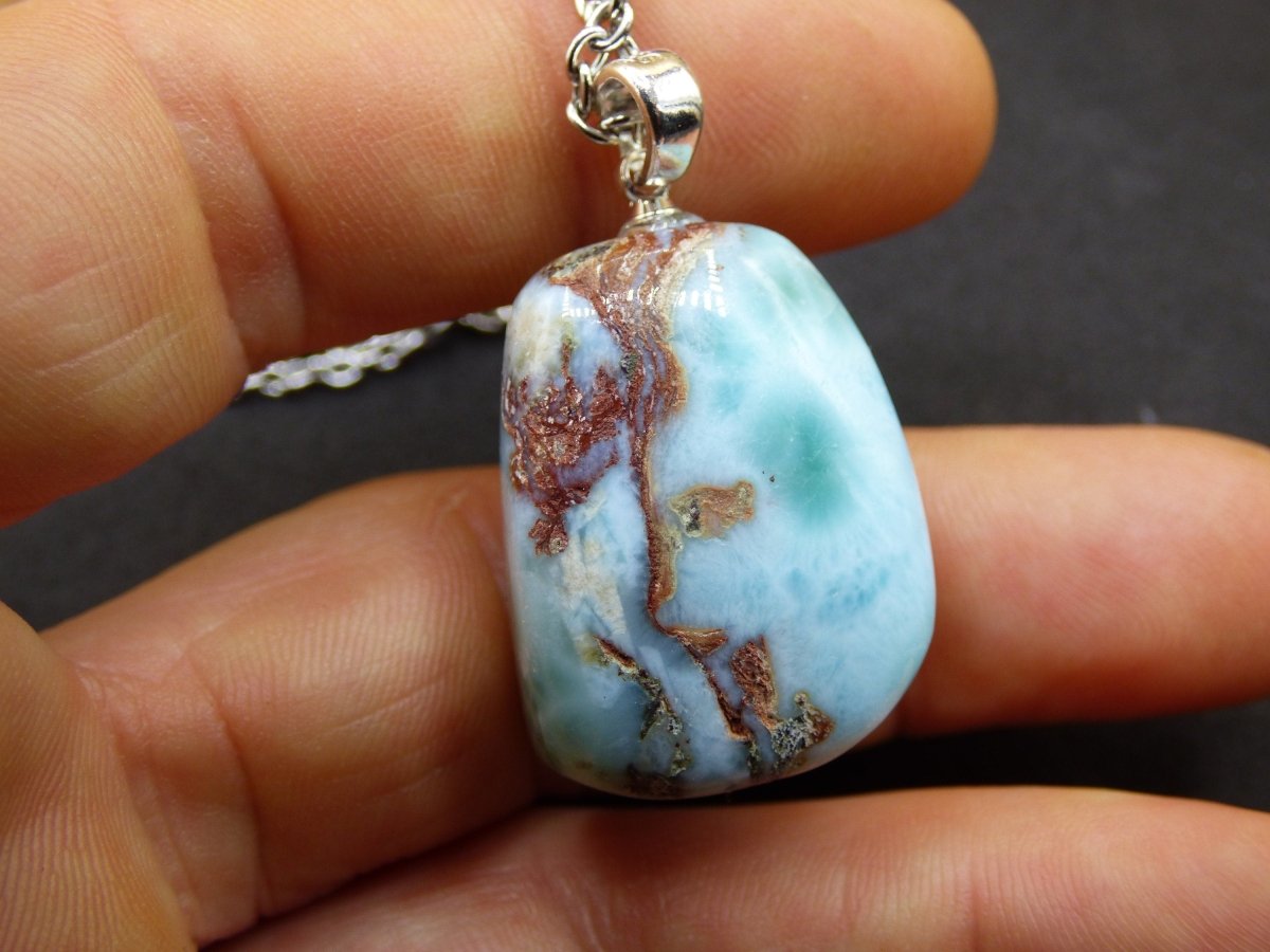 Larimar AAA "Atlantis Stone"~ Edelstein Kette 925 Sterling Silber Öse ~HIPPIE GOA Boho Tibet Ethno Nature Heilstein Rarität Meerblau Himmel - Art of Nature Berlin