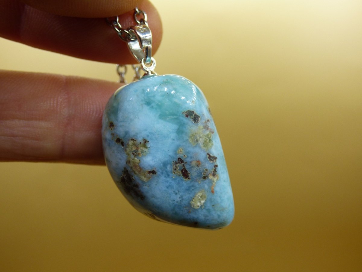 Larimar AAA "Atlantis Stone"~ Edelstein Kette 925 Sterling Silber Öse ~HIPPIE GOA Boho Tibet Ethno Nature Heilstein Rarität Meerblau Himmel - Art of Nature Berlin