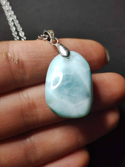 Larimar AAA "Atlantis Stone"~ Edelstein Kette 925 Sterling Silber Öse ~HIPPIE GOA Boho Tibet Ethno Nature Heilstein Rarität Meerblau Himmel - Art of Nature Berlin