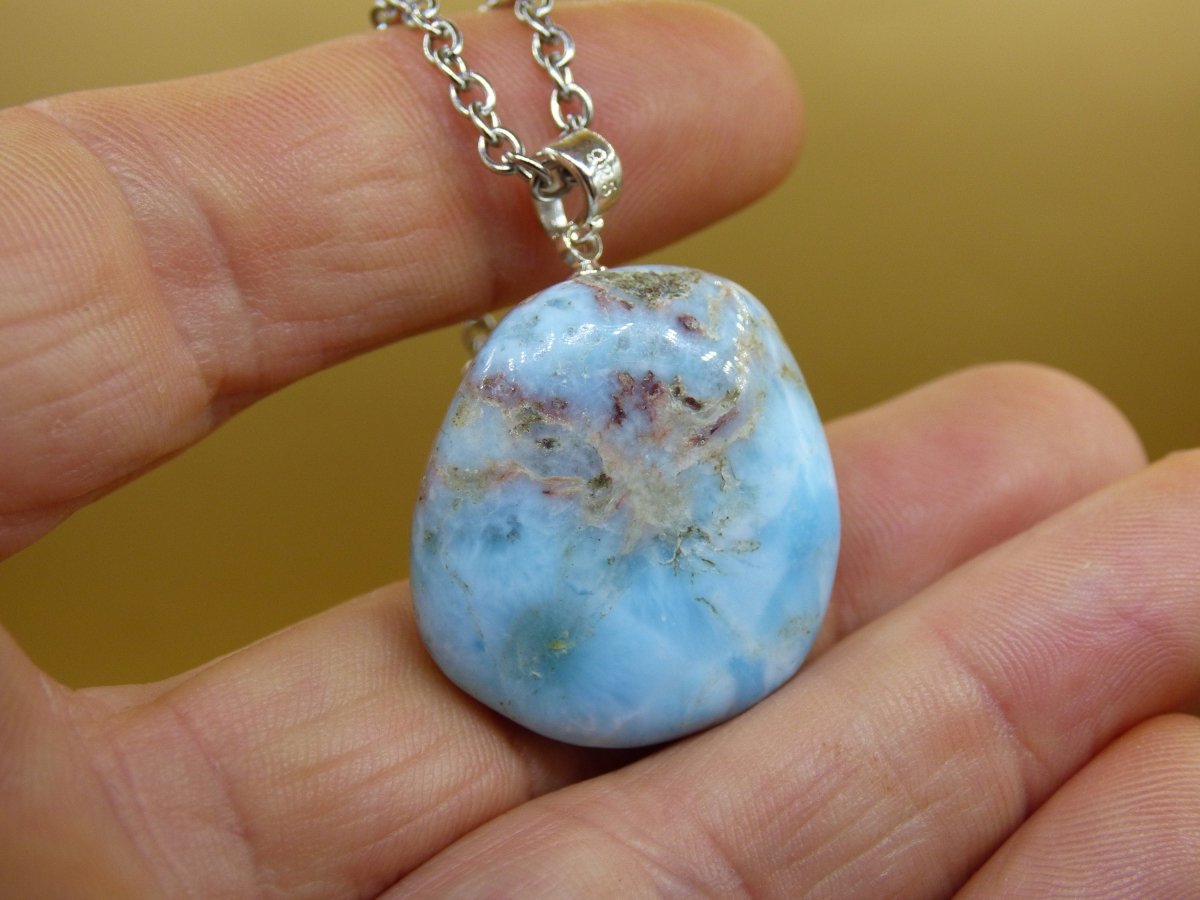 Larimar AAA "Atlantis Stone"~ Edelstein Kette 925 Sterling Silber Öse ~HIPPIE GOA Boho Tibet Ethno Nature Heilstein Rarität Meerblau Himmel - Art of Nature Berlin