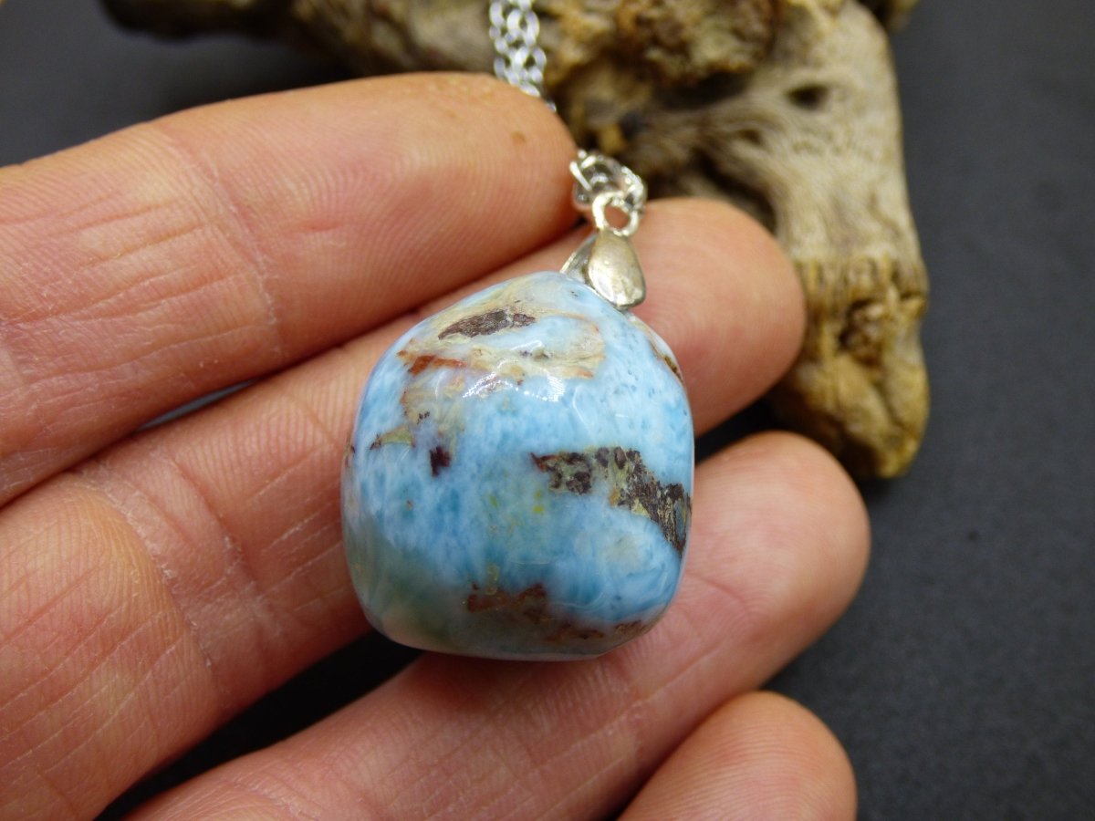 Larimar AAA "Atlantis Stone"~ Edelstein Kette 925 Sterling Silber Öse ~HIPPIE GOA Boho Tibet Ethno Nature Heilstein Rarität Meerblau Himmel - Art of Nature Berlin