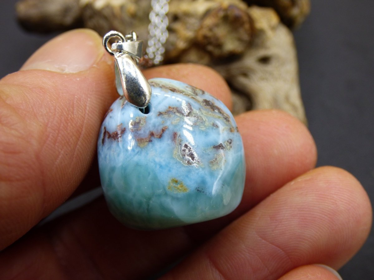 Larimar AAA "Atlantis Stone"~ Edelstein Kette 925 Sterling Silber Öse ~HIPPIE GOA Boho Tibet Ethno Nature Heilstein Rarität Meerblau Himmel - Art of Nature Berlin