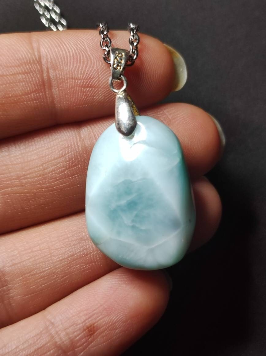 Larimar AAA "Atlantis Stone"~ Edelstein Kette 925 Sterling Silber Öse ~HIPPIE GOA Boho Tibet Ethno Nature Heilstein Rarität Meerblau Himmel - Art of Nature Berlin