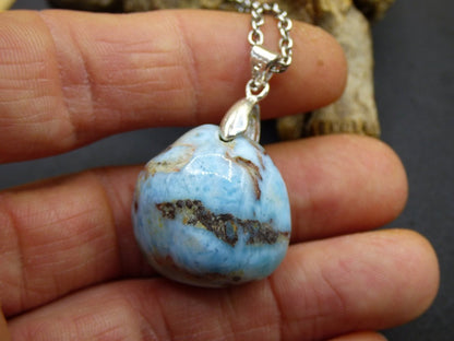 Larimar AAA "Atlantis Stone"~ Edelstein Kette 925 Sterling Silber Öse ~HIPPIE GOA Boho Tibet Ethno Nature Heilstein Rarität Meerblau Himmel - Art of Nature Berlin