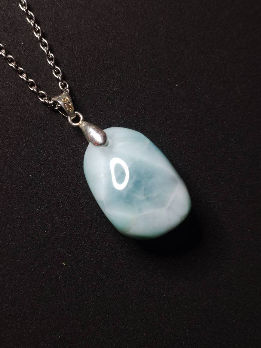 Larimar AAA "Atlantis Stone"~ Edelstein Kette 925 Sterling Silber Öse ~HIPPIE GOA Boho Tibet Ethno Nature Heilstein Rarität Meerblau Himmel - Art of Nature Berlin