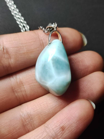 Larimar AAA "Atlantis Stone"~ Edelstein Kette 925 Sterling Silber Öse ~HIPPIE GOA Boho Tibet Ethno Nature Heilstein Rarität Meerblau Himmel - Art of Nature Berlin