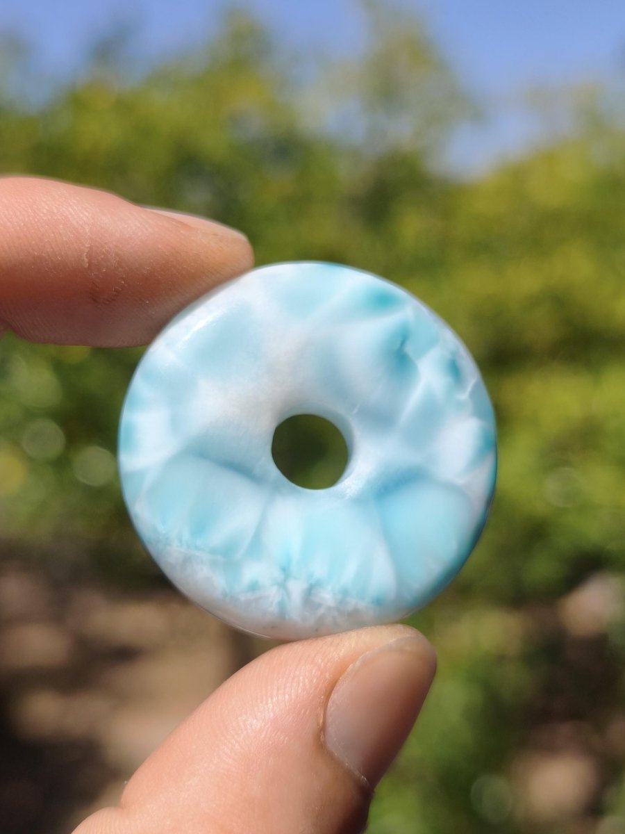 Larimar AAA Kette Donut Edelstein Sammler Rarität blau Meer Fraktale Muster Natur Frau Mann Geschenk Er Sie Besonders Rar Traumhaft Anhänger - Art of Nature Berlin