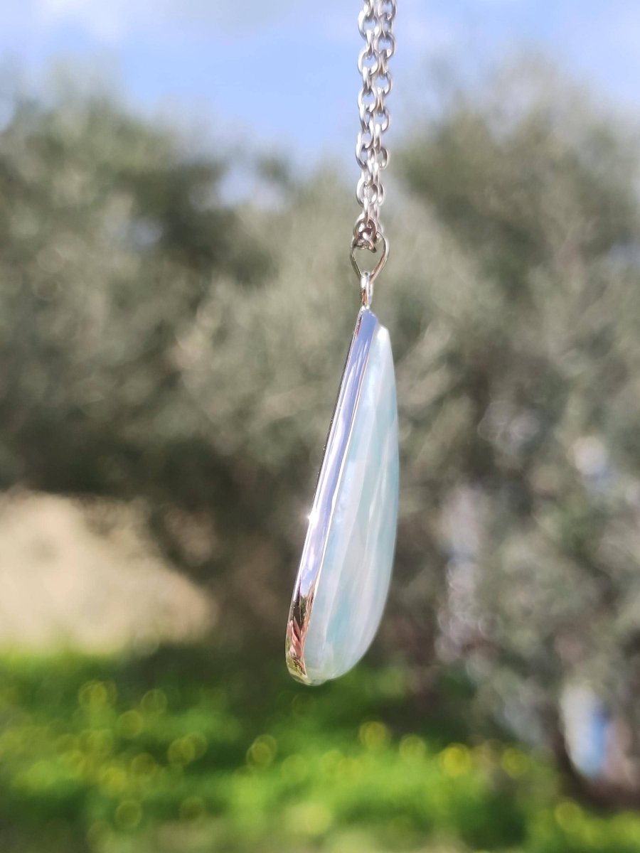 Larimar AAA "Atlantis Stone" Edelstein Kette 925 Sterling Silber Frau Schmuck Edel Natur Heilstein Hippie Rarität Meer Himmel blau Geschenk - Art of Nature Berlin