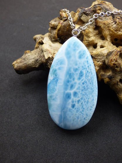 Larimar AAA &quot;Atlantis Stone&quot; Edelstein Kette 925 Sterling Silber Frau Schmuck Edel Natur Heilstein Hippie Rarität Meer Himmel blau Geschenk - Art of Nature Berlin