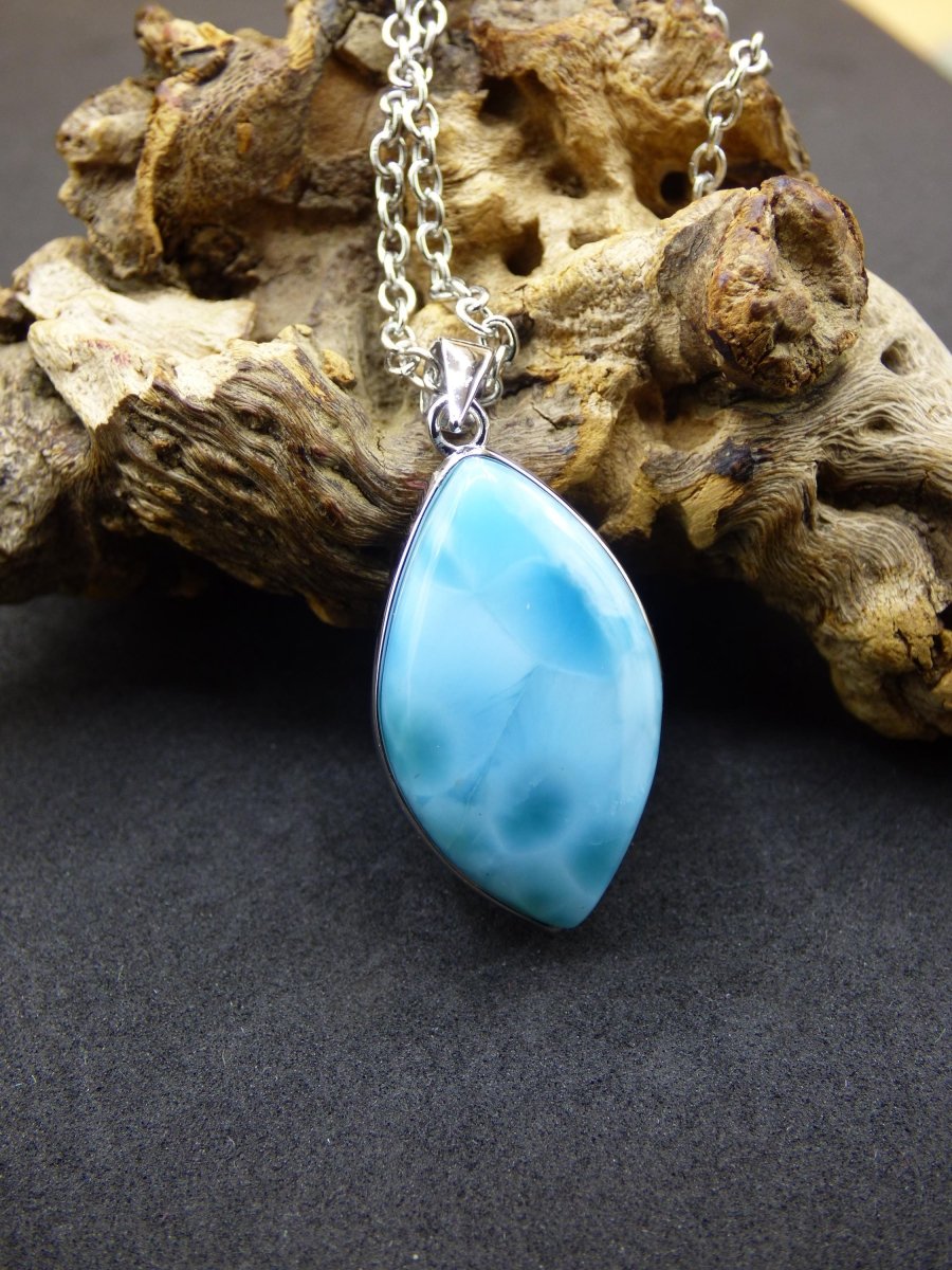 Larimar AAA &quot;Atlantis Stone&quot; Edelstein Kette 925 Sterling Silber Frau Schmuck Edel Natur Heilstein Hippie Rarität Meer Himmel blau Geschenk - Art of Nature Berlin