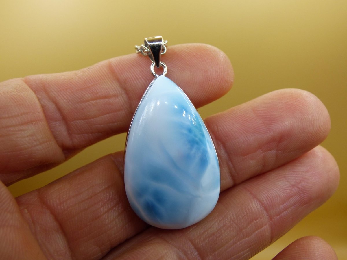 Larimar AAA "Atlantis Stone" Edelstein Kette 925 Sterling Silber Frau Schmuck Edel Natur Heilstein Hippie Rarität Meer Himmel blau Geschenk - Art of Nature Berlin