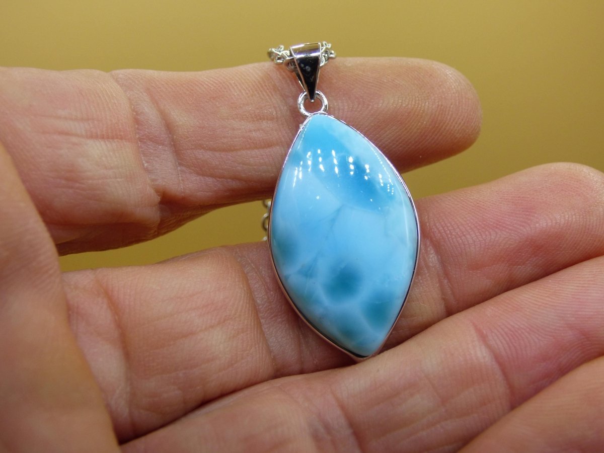Larimar AAA &quot;Atlantis Stone&quot; Edelstein Kette 925 Sterling Silber Frau Schmuck Edel Natur Heilstein Hippie Rarität Meer Himmel blau Geschenk - Art of Nature Berlin
