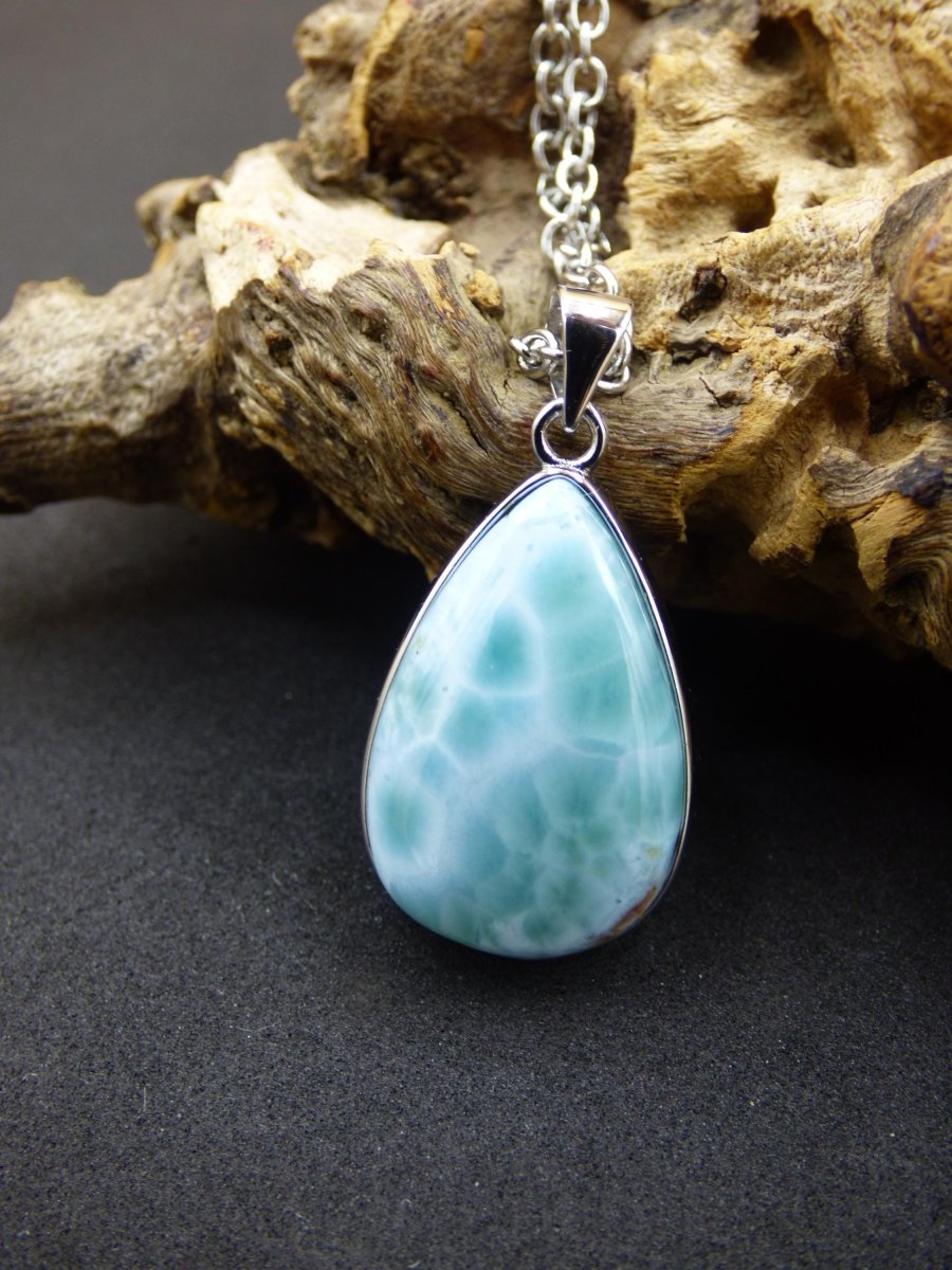 Larimar AAA &quot;Atlantis Stone&quot; Edelstein Kette 925 Sterling Silber Frau Schmuck Edel Natur Heilstein Hippie Rarität Meer Himmel blau Geschenk - Art of Nature Berlin