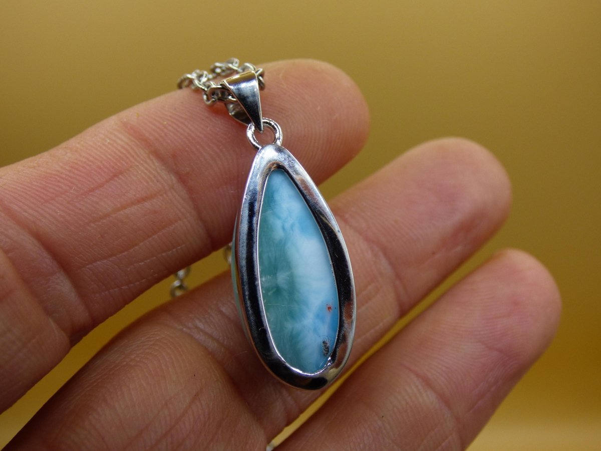 Larimar AAA "Atlantis Stone" Edelstein Kette 925 Sterling Silber Frau Schmuck Edel Natur Heilstein Hippie Rarität Meer Himmel blau Geschenk - Art of Nature Berlin
