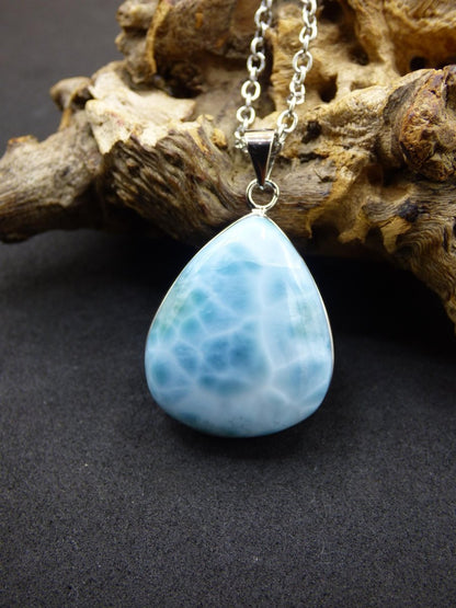 Larimar AAA &quot;Atlantis Stone&quot; Edelstein Kette 925 Sterling Silber Frau Schmuck Edel Natur Heilstein Hippie Rarität Meer Himmel blau Geschenk - Art of Nature Berlin