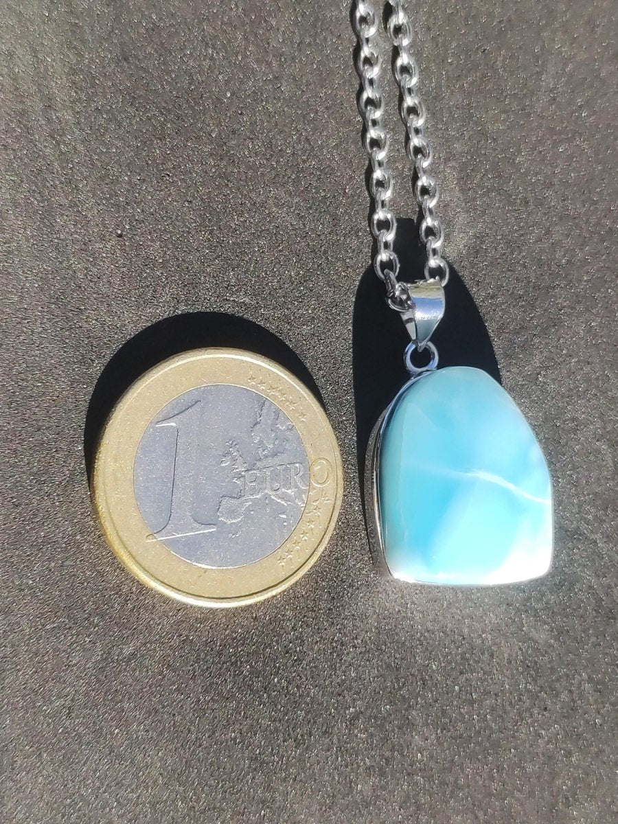 Larimar AAA &quot;Atlantis Stone&quot; Edelstein Kette 925 Sterling Silber Frau Schmuck Edel Natur Heilstein Hippie Rarität Meer Himmel blau Geschenk - Art of Nature Berlin