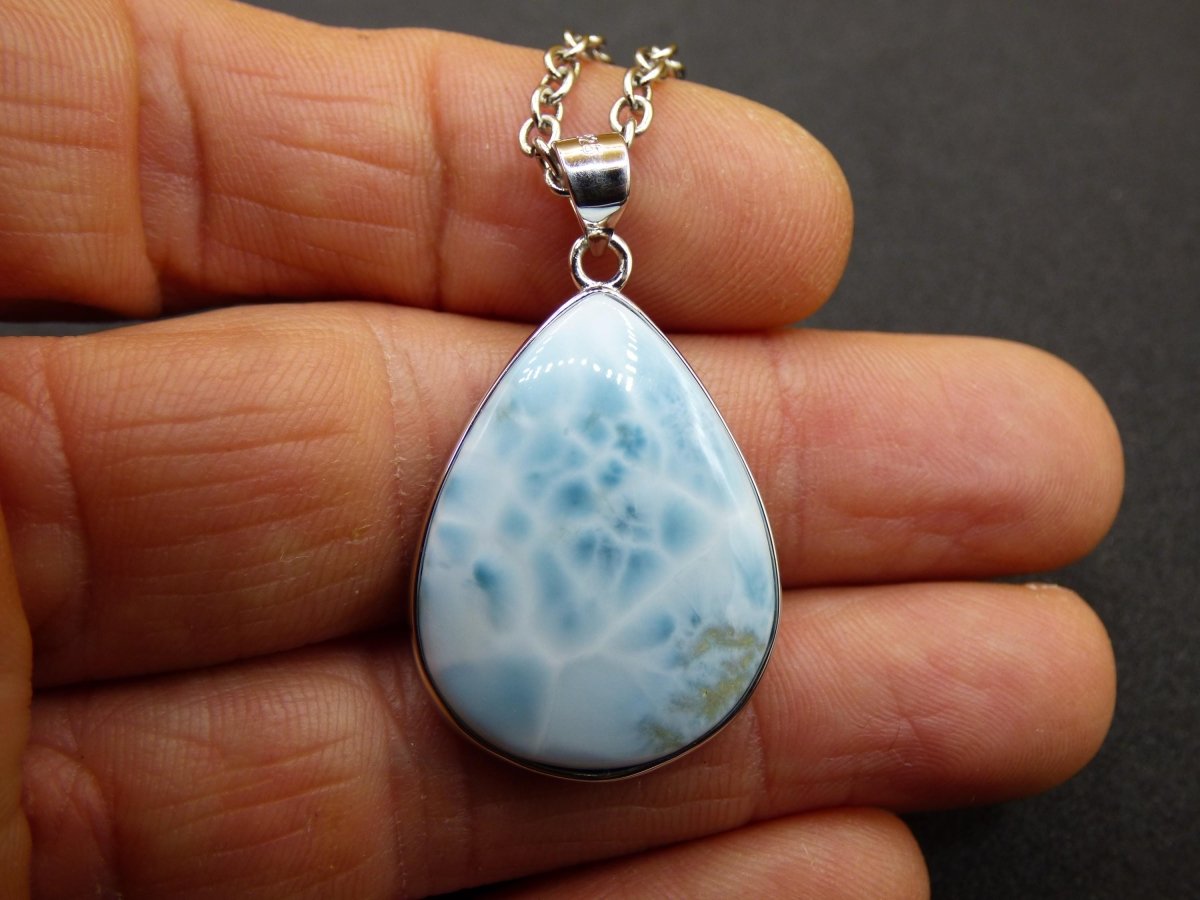 Larimar AAA "Atlantis Stone" Edelstein Kette 925 Sterling Silber Frau Schmuck Edel Natur Heilstein Hippie Rarität Meer Himmel blau Geschenk - Art of Nature Berlin