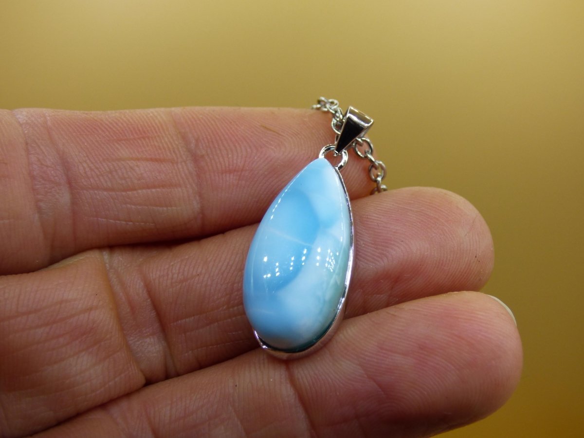 Larimar AAA "Atlantis Stone" Edelstein Kette 925 Sterling Silber Frau Schmuck Edel Natur Heilstein Hippie Rarität Meer Himmel blau Geschenk - Art of Nature Berlin