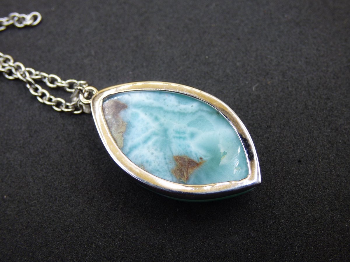 Larimar AAA &quot;Atlantis Stone&quot; Edelstein Kette 925 Sterling Silber Frau Schmuck Edel Natur Heilstein Hippie Rarität Meer Himmel blau Geschenk - Art of Nature Berlin
