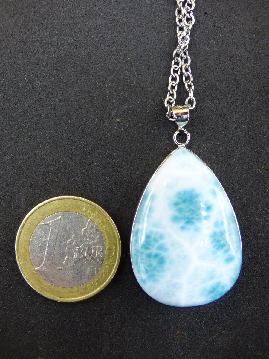 Larimar AAA &quot;Atlantis Stone&quot; Edelstein Kette 925 Sterling Silber Frau Schmuck Edel Natur Heilstein Hippie Rarität Meer Himmel blau Geschenk - Art of Nature Berlin