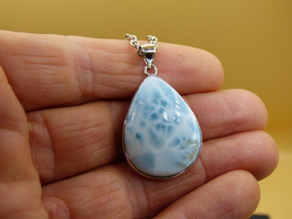 Larimar AAA "Atlantis Stone" Edelstein Kette 925 Sterling Silber Frau Schmuck Edel Natur Heilstein Hippie Rarität Meer Himmel blau Geschenk - Art of Nature Berlin