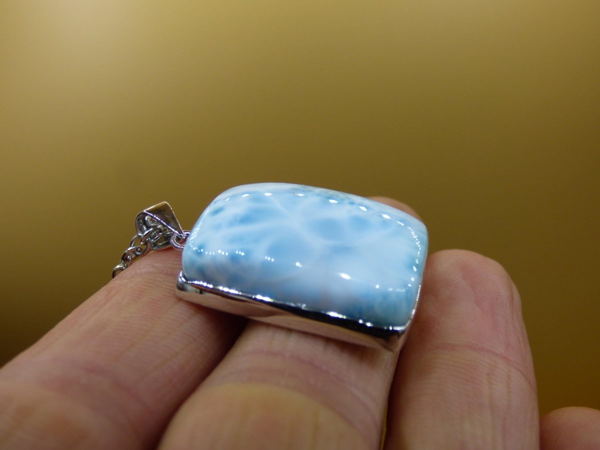 Larimar AAA "Atlantis Stone" Edelstein Kette 925 Sterling Silber Frau Schmuck Edel Natur Heilstein Hippie Rarität Meer Himmel blau Geschenk - Art of Nature Berlin