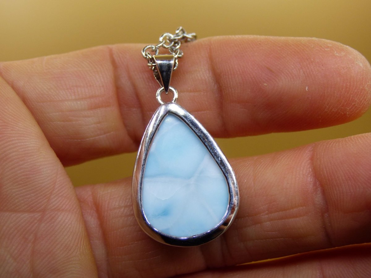 Larimar AAA "Atlantis Stone" Edelstein Kette 925 Sterling Silber Frau Schmuck Edel Natur Heilstein Hippie Rarität Meer Himmel blau Geschenk - Art of Nature Berlin