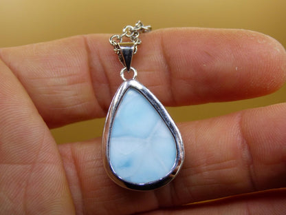 Larimar AAA "Atlantis Stone" Edelstein Kette 925 Sterling Silber Frau Schmuck Edel Natur Heilstein Hippie Rarität Meer Himmel blau Geschenk - Art of Nature Berlin
