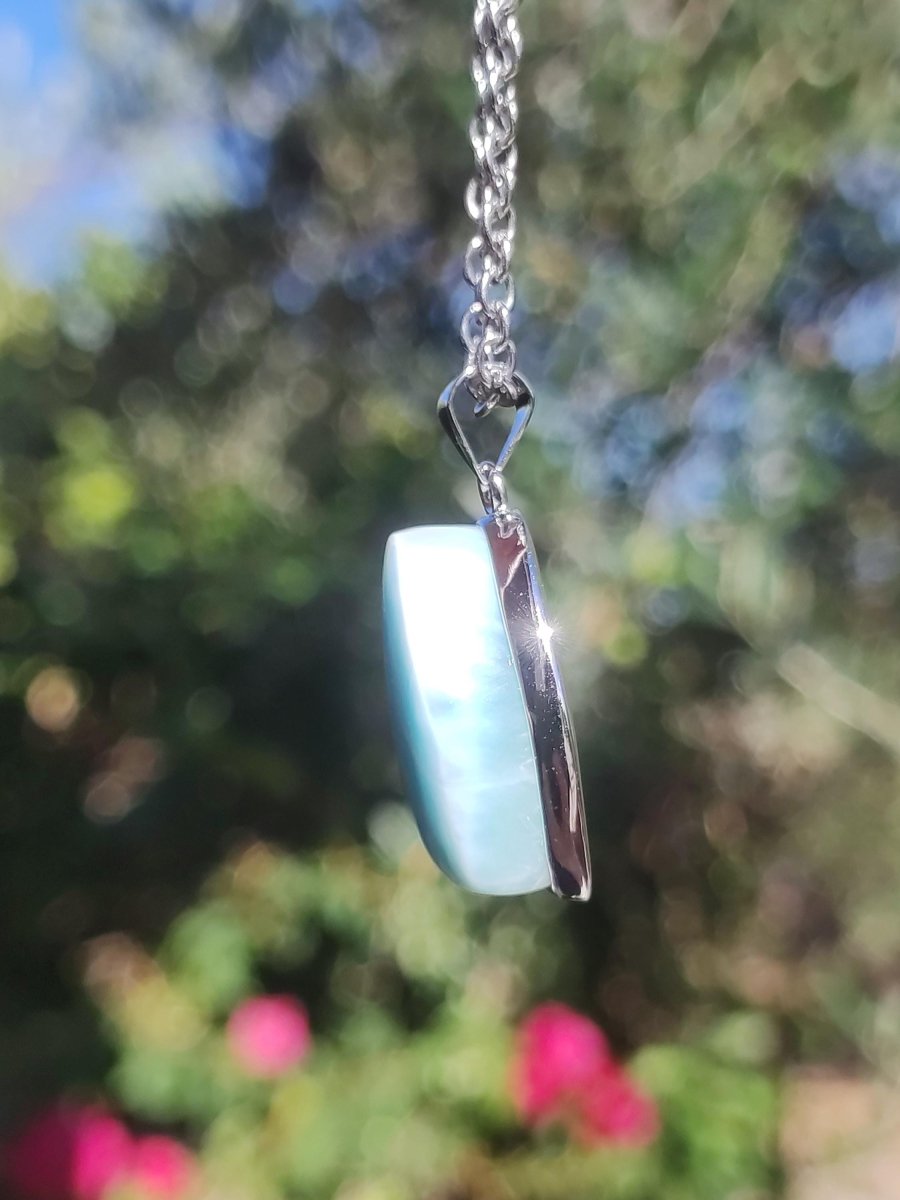 Larimar AAA &quot;Atlantis Stone&quot; Edelstein Kette 925 Sterling Silber Frau Schmuck Edel Natur Heilstein Hippie Rarität Meer Himmel blau Geschenk - Art of Nature Berlin