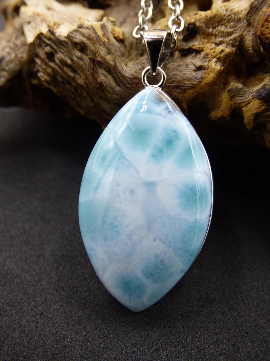Larimar AAA &quot;Atlantis Stone&quot; Edelstein Kette 925 Sterling Silber Frau Schmuck Edel Natur Heilstein Hippie Rarität Meer Himmel blau Geschenk - Art of Nature Berlin