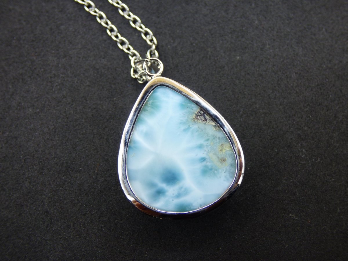 Larimar AAA &quot;Atlantis Stone&quot; Edelstein Kette 925 Sterling Silber Frau Schmuck Edel Natur Heilstein Hippie Rarität Meer Himmel blau Geschenk - Art of Nature Berlin