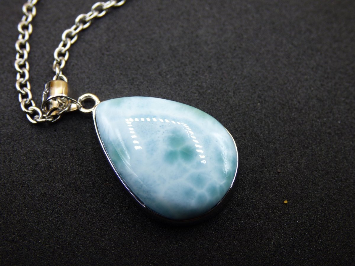 Larimar AAA "Atlantis Stone" Edelstein Kette 925 Sterling Silber Frau Schmuck Edel Natur Heilstein Hippie Rarität Meer Himmel blau Geschenk - Art of Nature Berlin