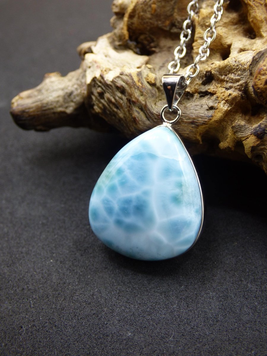 Larimar AAA &quot;Atlantis Stone&quot; Edelstein Kette 925 Sterling Silber Frau Schmuck Edel Natur Heilstein Hippie Rarität Meer Himmel blau Geschenk - Art of Nature Berlin