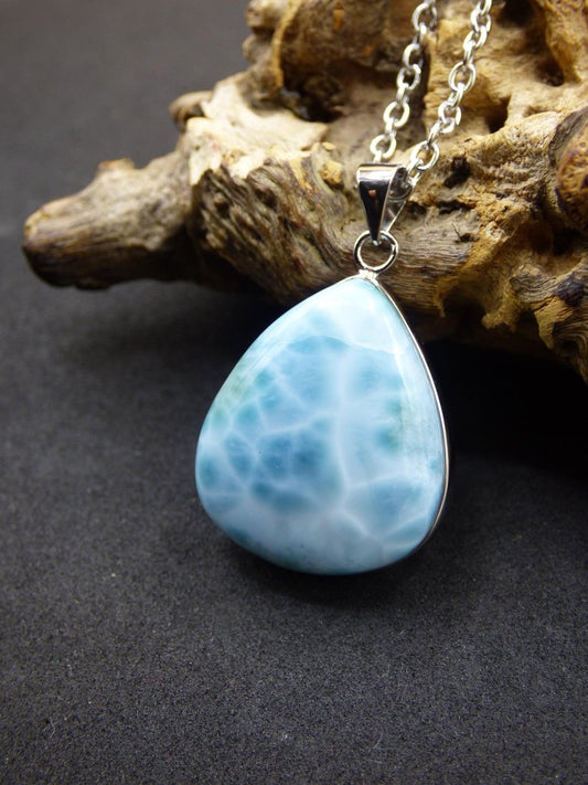 Larimar AAA &quot;Atlantis Stone&quot; Edelstein Kette 925 Sterling Silber Frau Schmuck Edel Natur Heilstein Hippie Rarität Meer Himmel blau Geschenk - Art of Nature Berlin