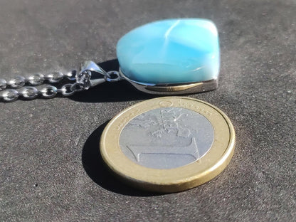 Larimar AAA &quot;Atlantis Stone&quot; Edelstein Kette 925 Sterling Silber Frau Schmuck Edel Natur Heilstein Hippie Rarität Meer Himmel blau Geschenk - Art of Nature Berlin