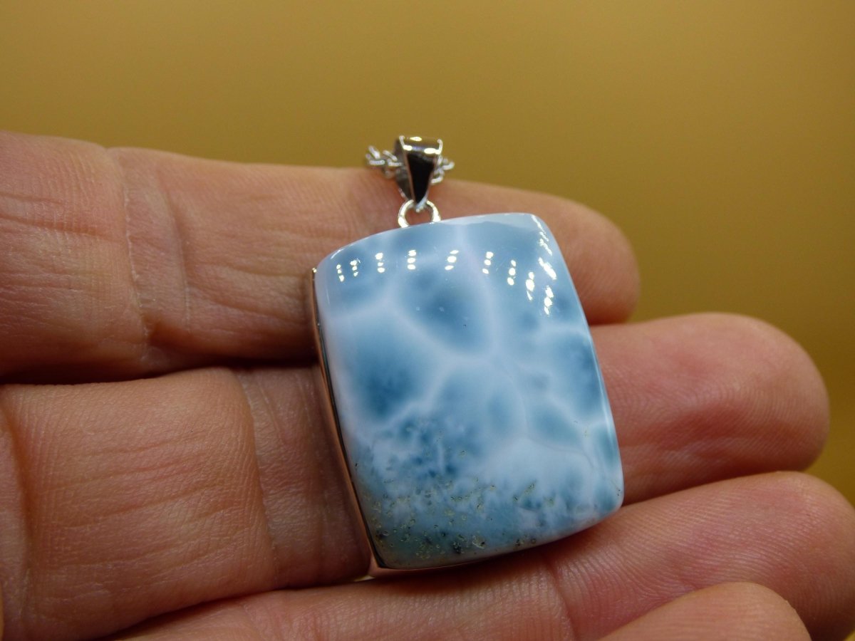 Larimar AAA &quot;Atlantis Stone&quot; Edelstein Kette 925 Sterling Silber Frau Schmuck Edel Natur Heilstein Hippie Rarität Meer Himmel blau Geschenk - Art of Nature Berlin