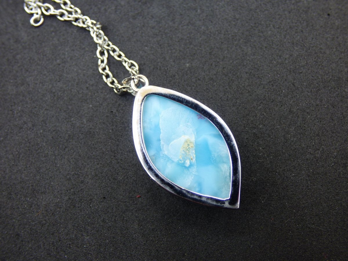 Larimar AAA &quot;Atlantis Stone&quot; Edelstein Kette 925 Sterling Silber Frau Schmuck Edel Natur Heilstein Hippie Rarität Meer Himmel blau Geschenk - Art of Nature Berlin