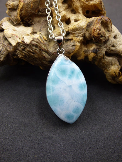 Larimar AAA &quot;Atlantis Stone&quot; Edelstein Kette 925 Sterling Silber Frau Schmuck Edel Natur Heilstein Hippie Rarität Meer Himmel blau Geschenk - Art of Nature Berlin